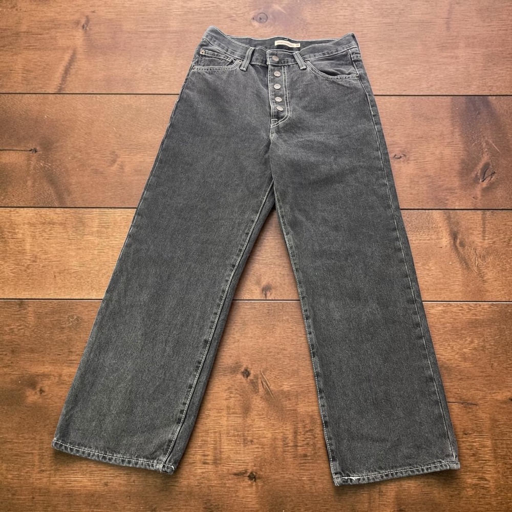 Levis Ribcage Straight Ankle Jeans 29x28 Black Contrast Stitch High Rise Cotton